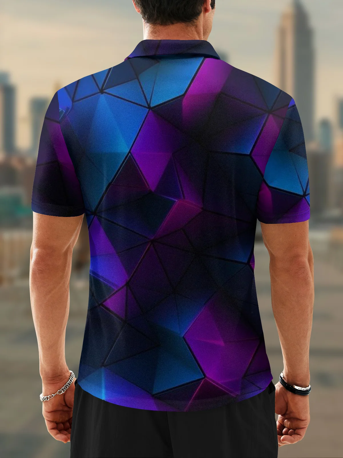 Moisture Wicking Golf Polo 3D Gradient Color Abstract Geometry