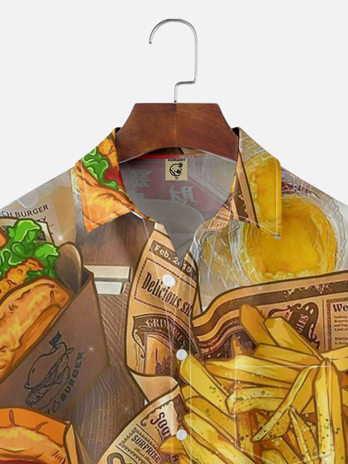 Moisture-wicking French Fries Burger Painting Chest Pocket Hawaiian Shirt