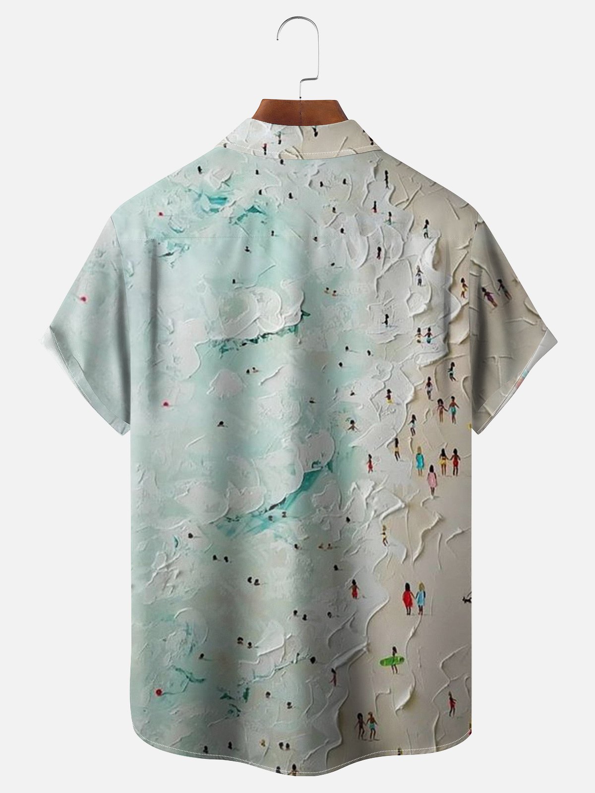 Moisture-wicking Beach Art Painting Chest Pocket Bowling Shirt