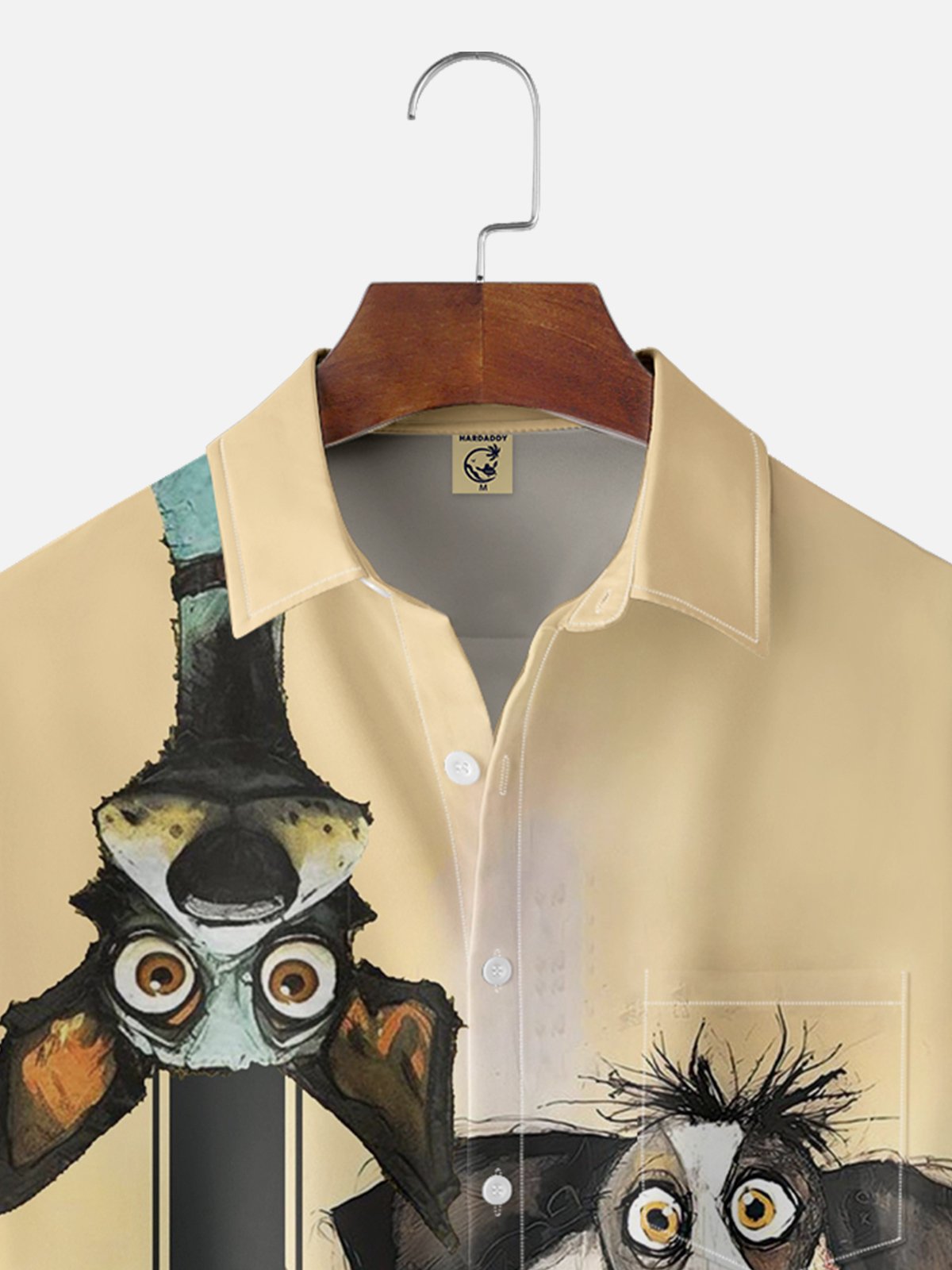 Moisture-wicking Dog Illustration Chest Pocket Bowling Shirt