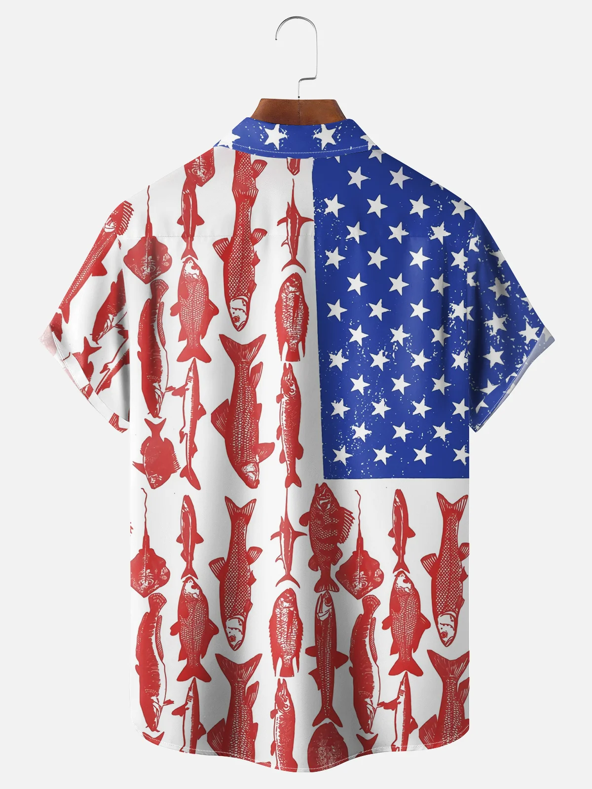 Moisture-wicking American Flag Chest Pocket Hawaiian Shirt