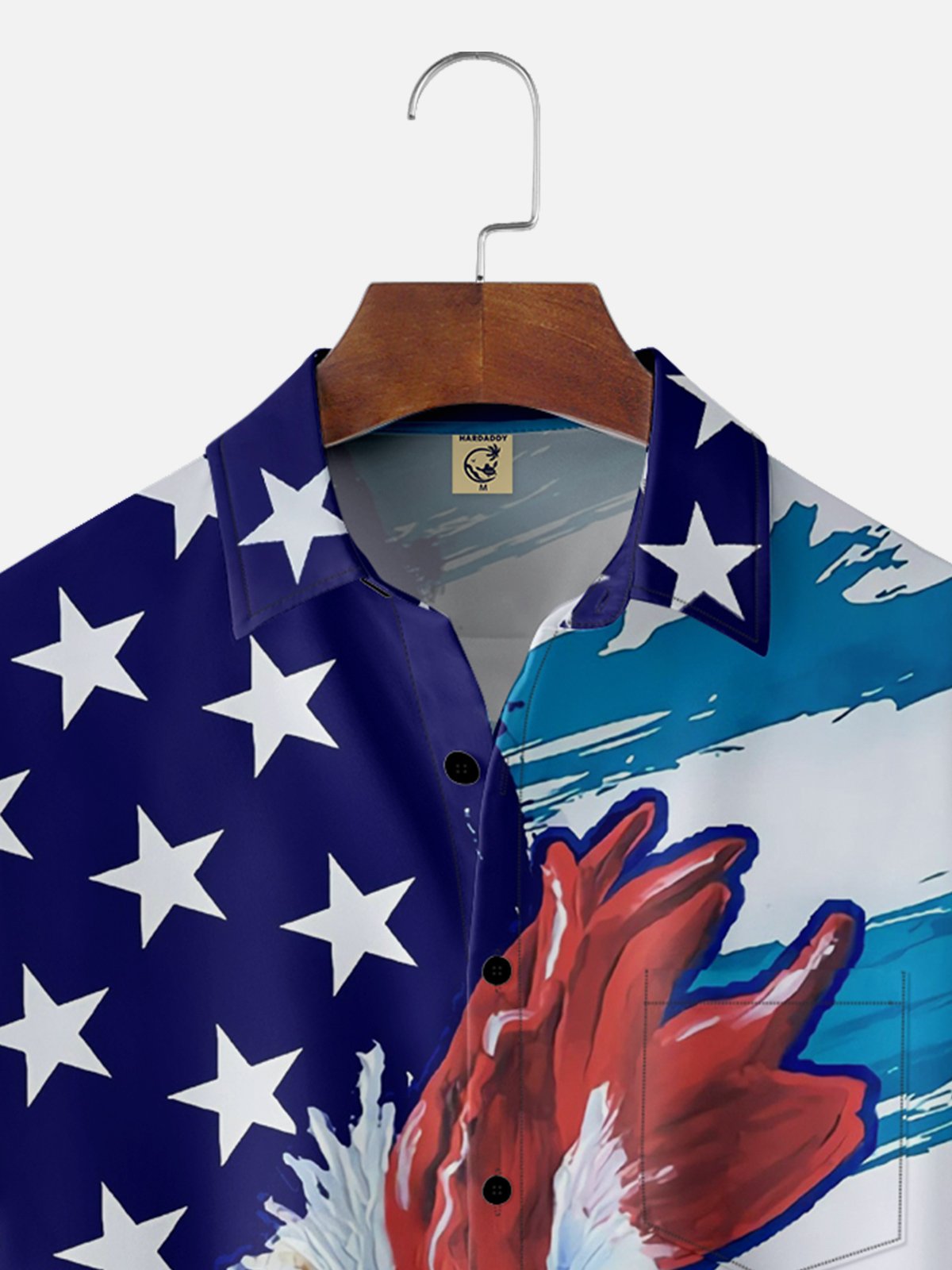 Moisture-wicking American Flag Chest Pocket Hawaiian Shirt