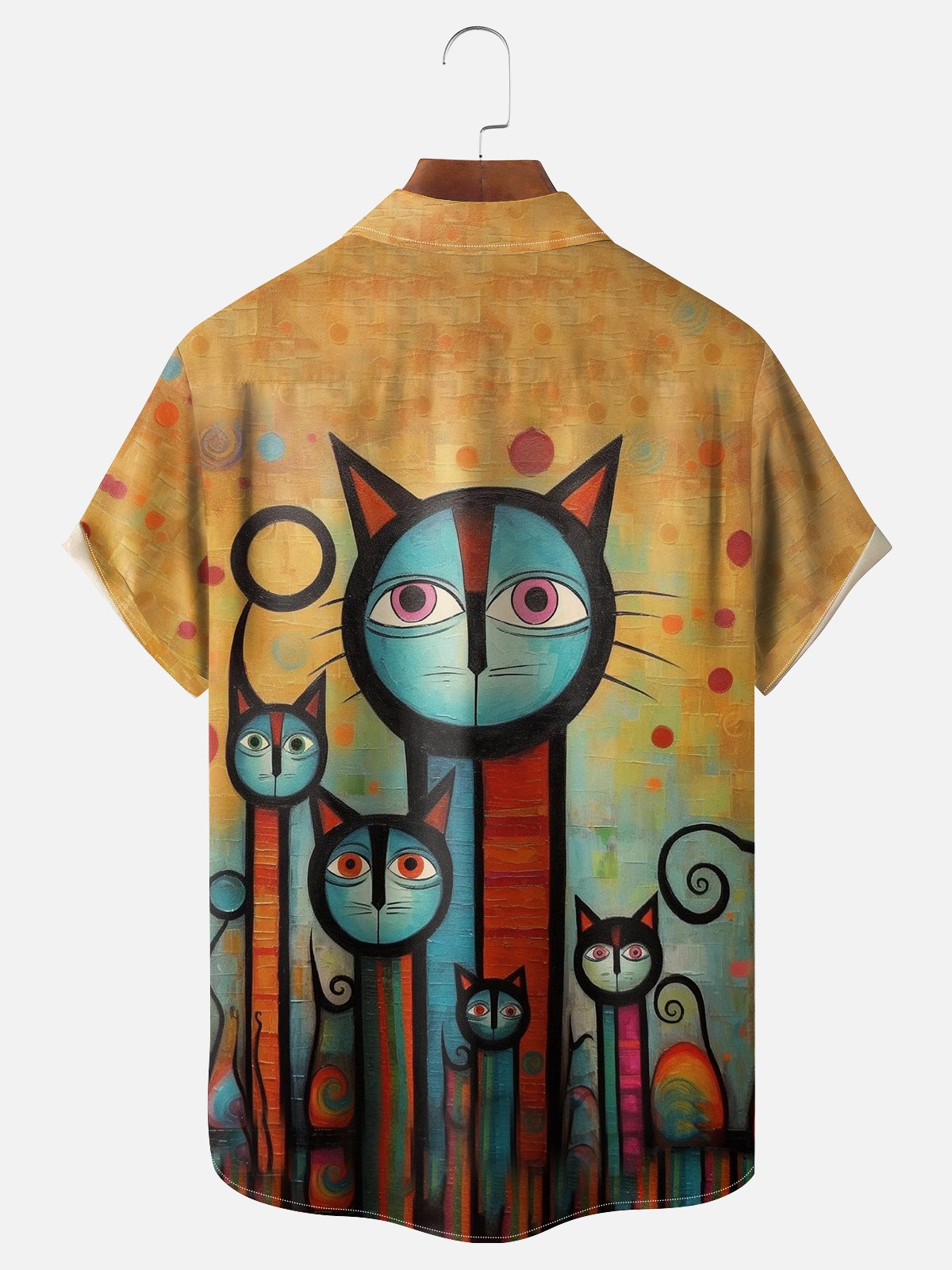 Moisture-wicking Cat Art Painted Chest Pocket Hawaiian Shirt