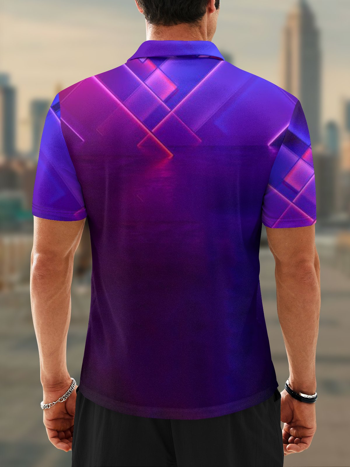 Moisture Wicking Golf Polo 3D Gradient Color Abstract Geometry