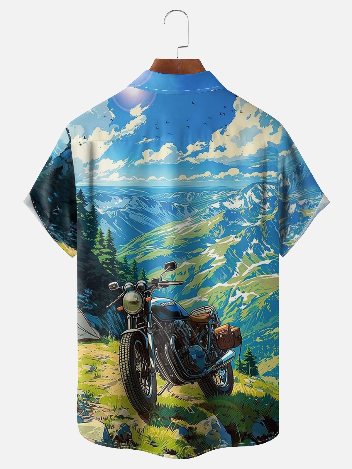 Moisture-wicking Motorcycle Painting Chest Pocket Hawaiian Shirt