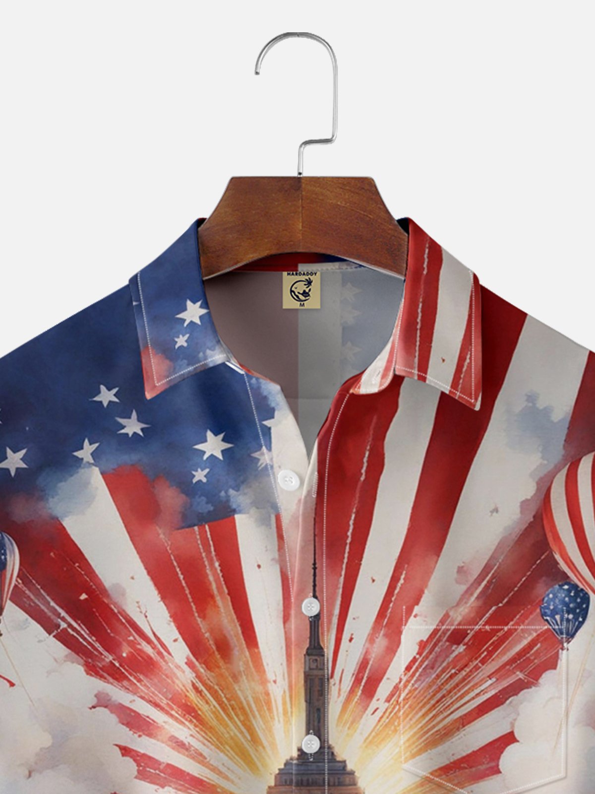 Moisture-wicking American Flag Painted Chest Pocket Hawaiian Shirt