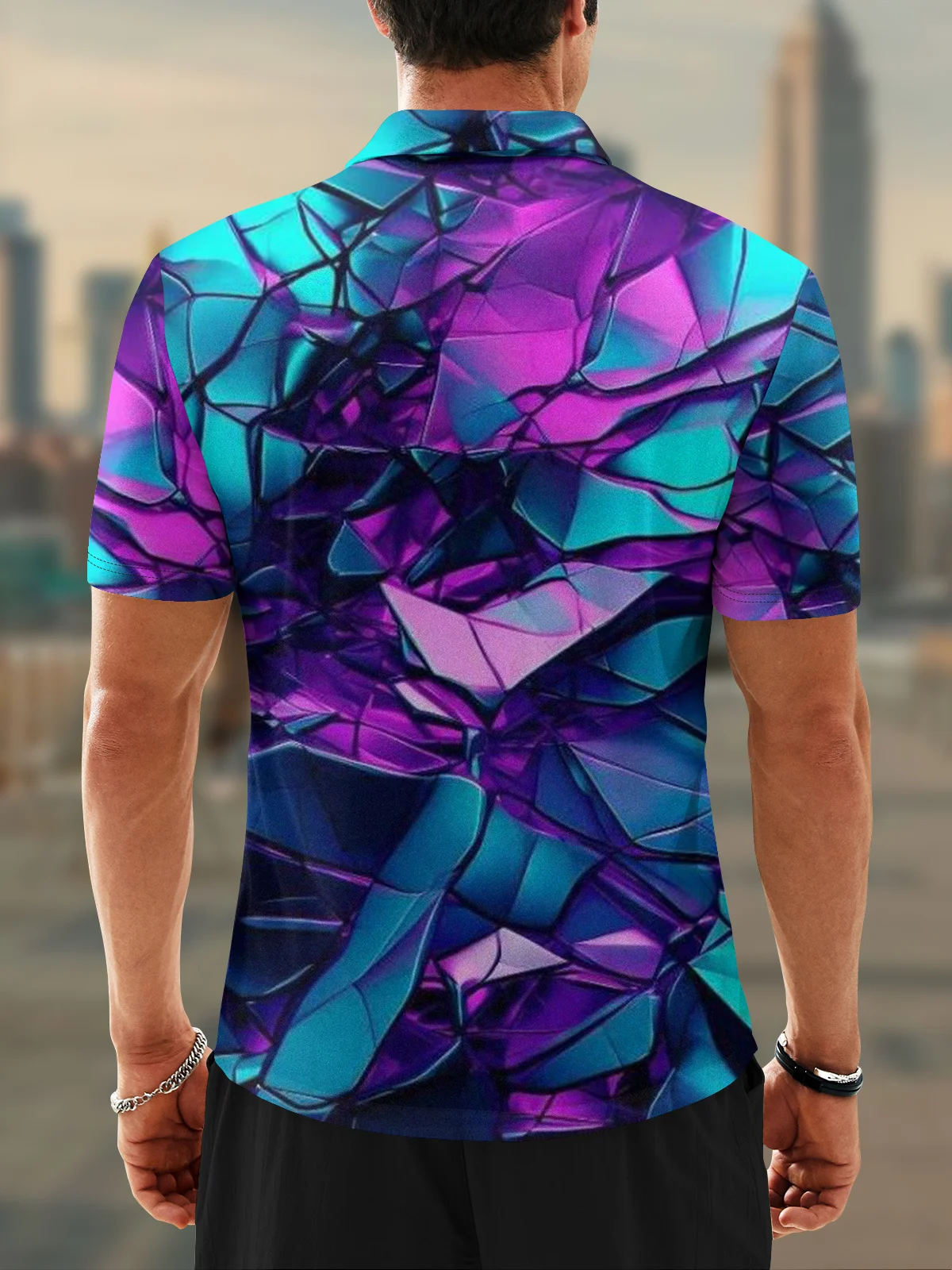 Moisture Wicking Golf Polo 3D Gradient Color Abstract Geometry