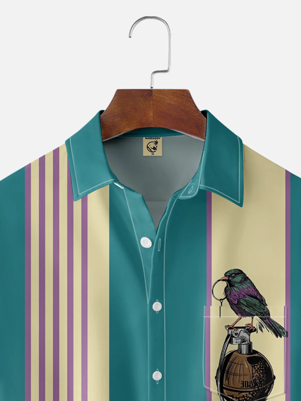 Moisture-wicking Bird Art Illustration Chest Pocket Bowling Shirt