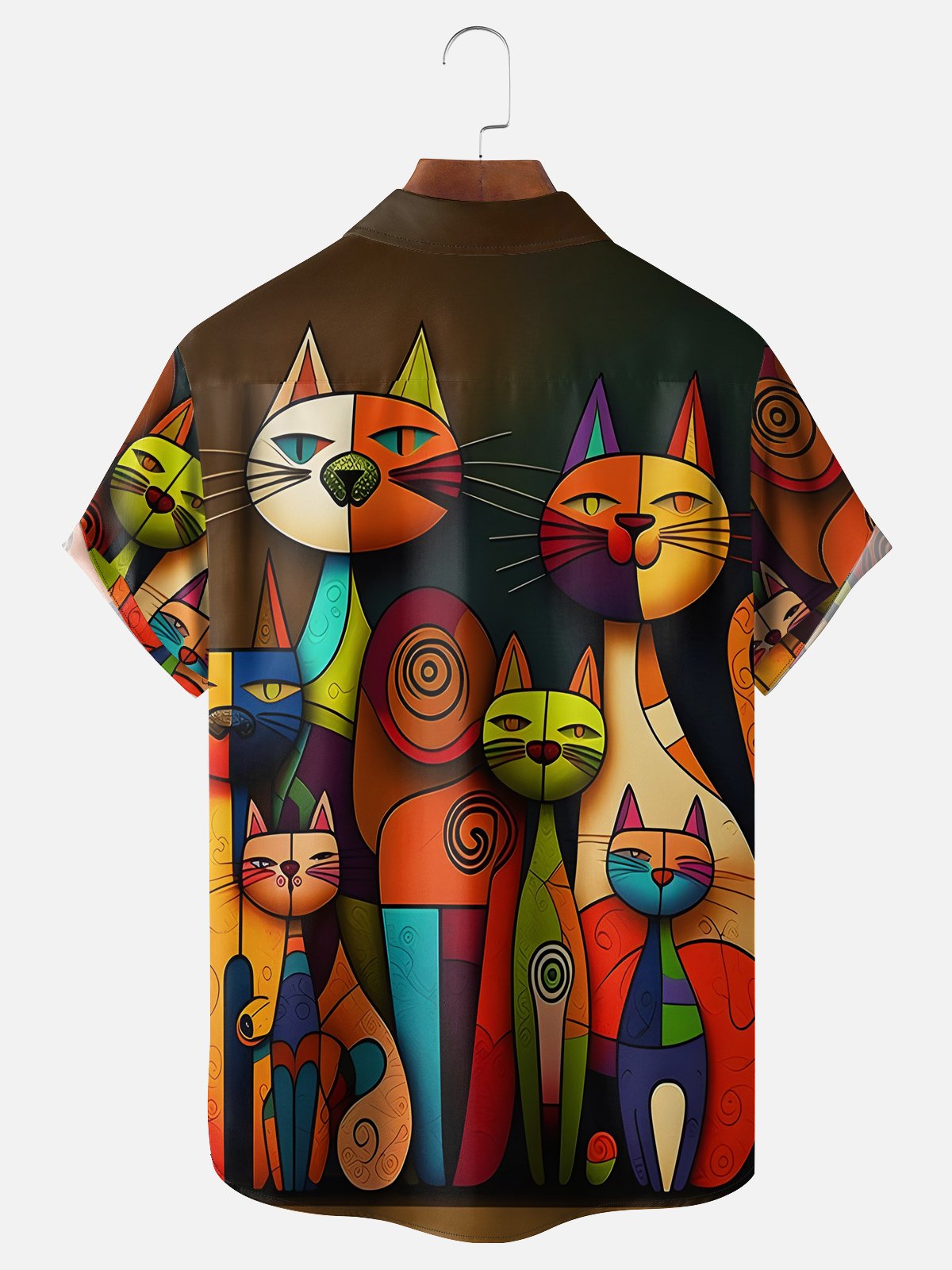 Moisture-wicking Art Abstract Cat Chest Pocket Hawaiian Shirt