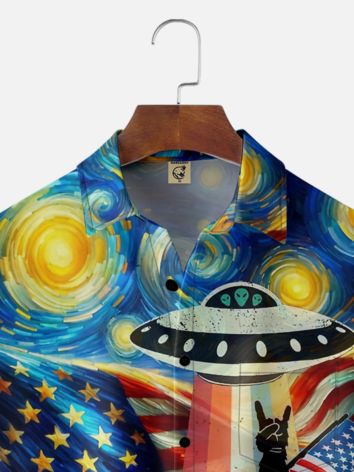 Moisture-wicking Oil Painting American Flag Chest Pocket Hawaiian Shirt