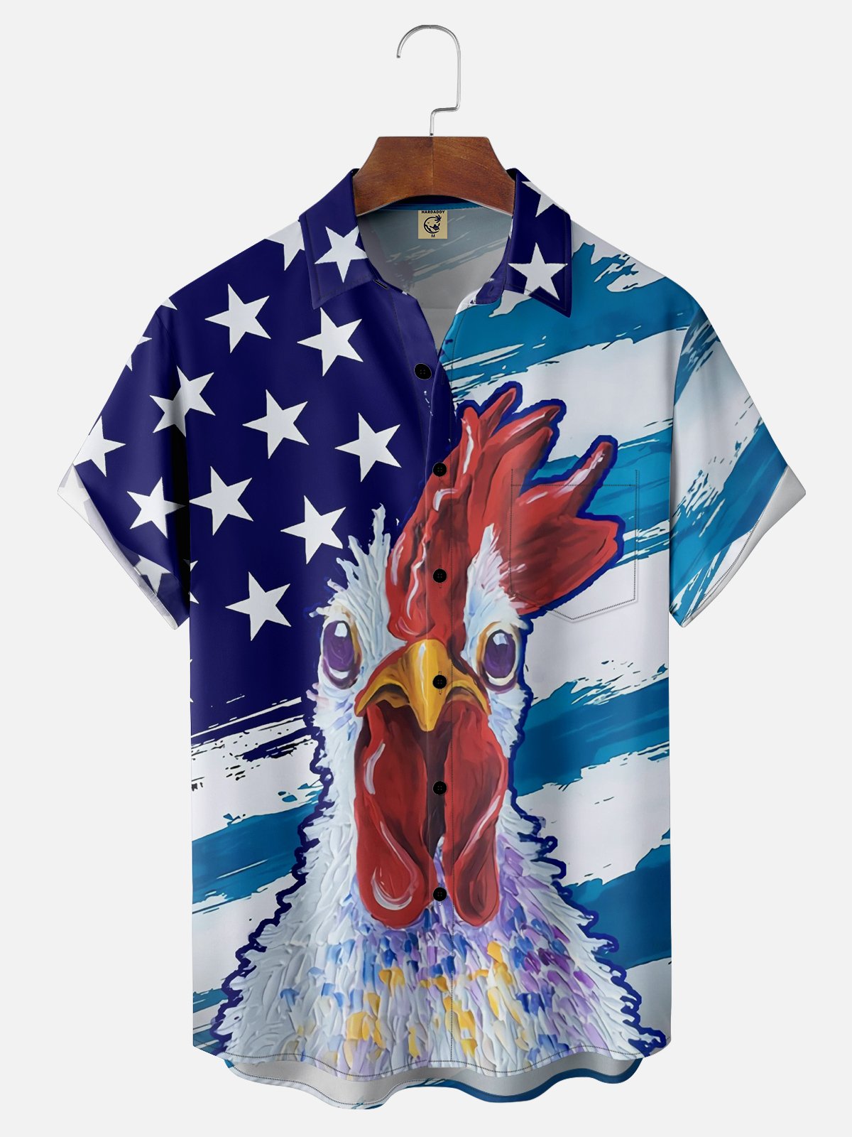 Moisture-wicking American Flag Chest Pocket Hawaiian Shirt