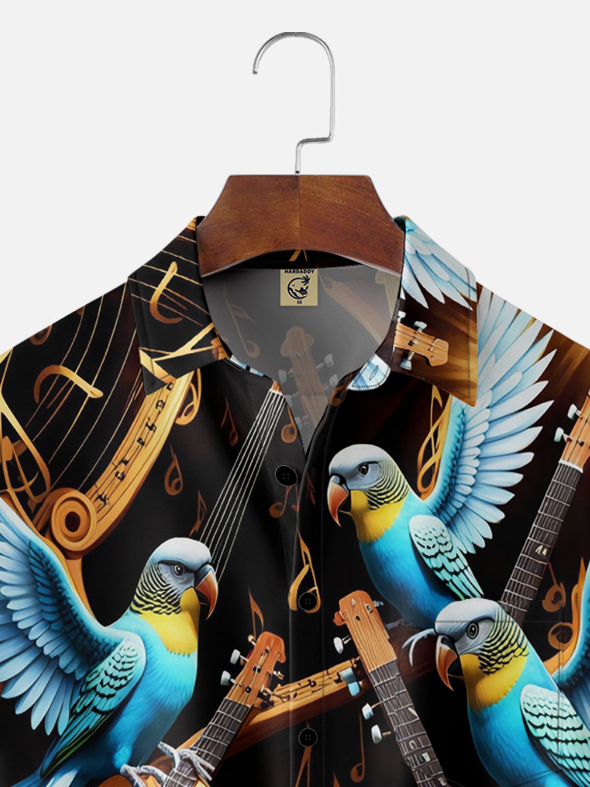 Moisture-wicking Musical Parrot Chest Pocket Hawaiian Shirt