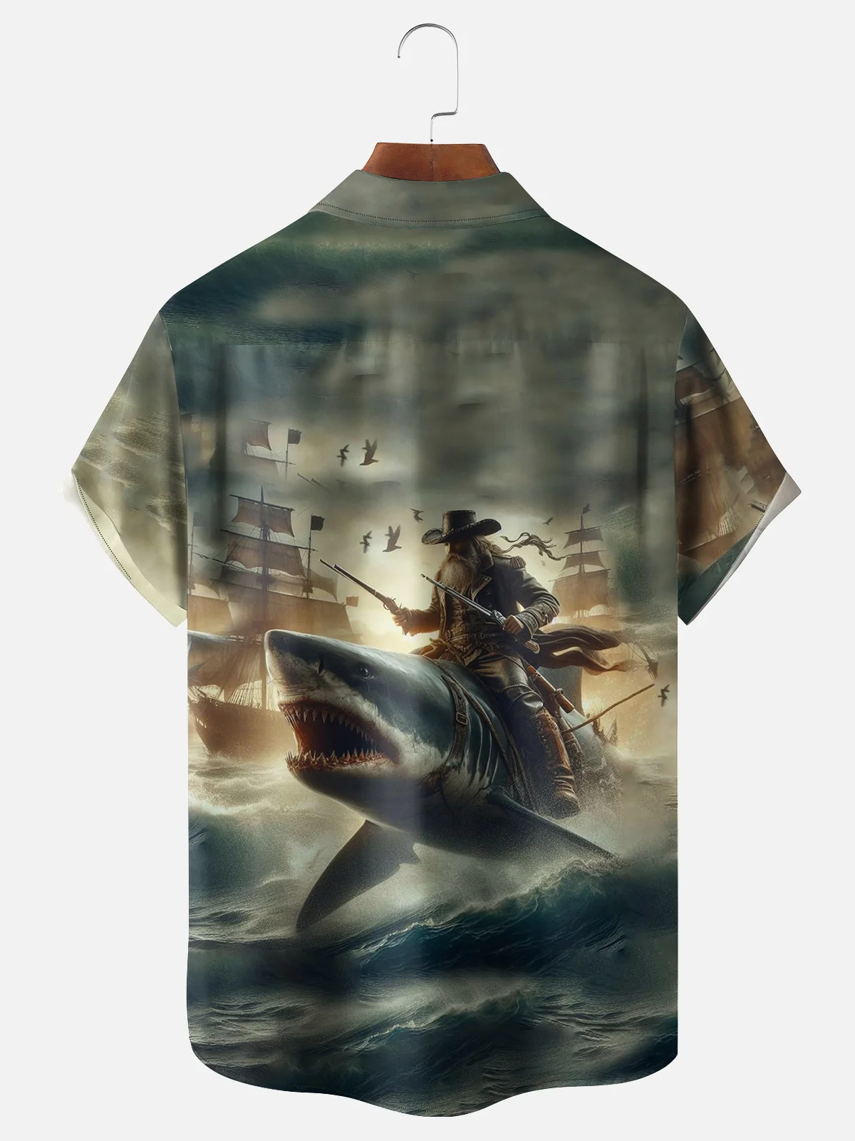 Moisture-wicking Pirate Art Painting Chest Pocket Hawaiian Shirt