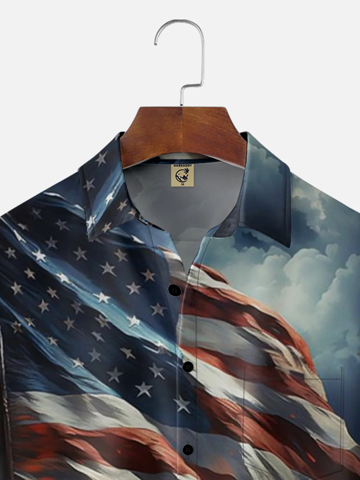 Moisture-wicking American Flag Illustration Chest Pocket Hawaiian Shirt