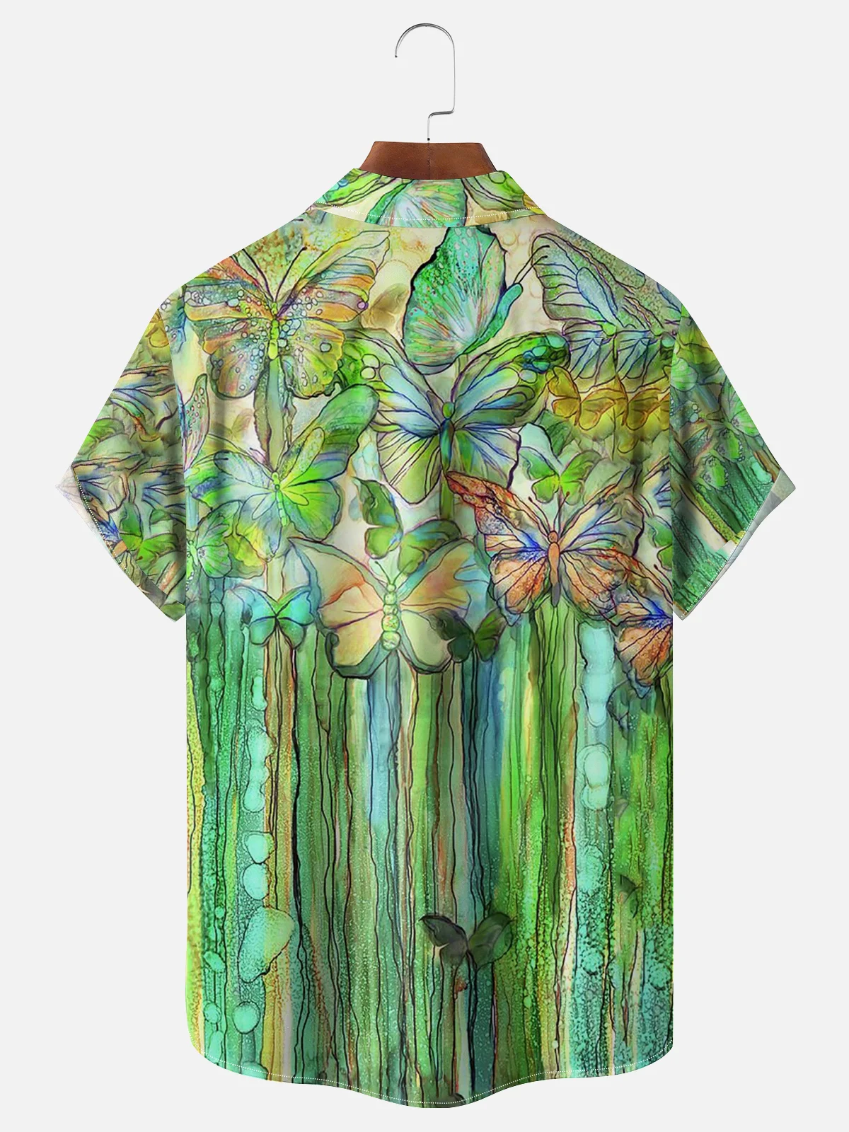 Moisture-wicking Butterfly Painted Chest Pocket Hawaiian Shirt