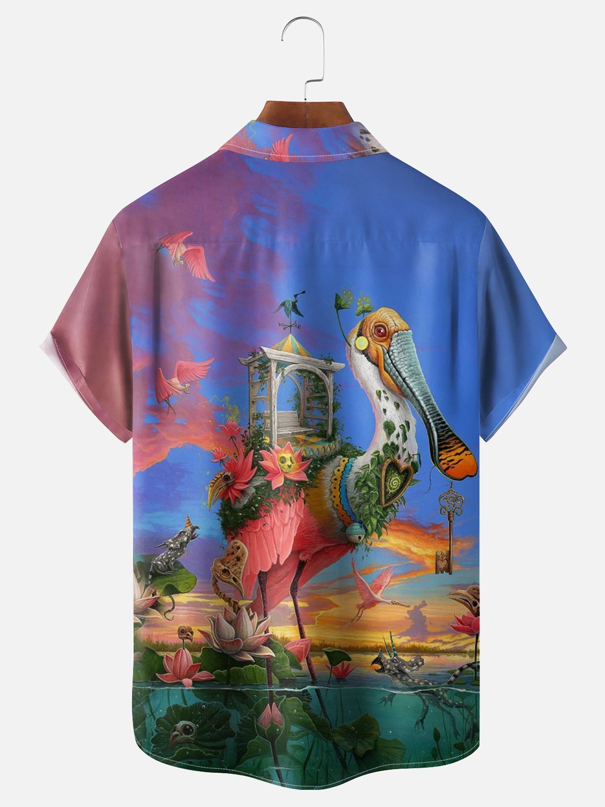 Moisture-wicking Big Bird Art Painting Chest Pocket Hawaiian Shirt