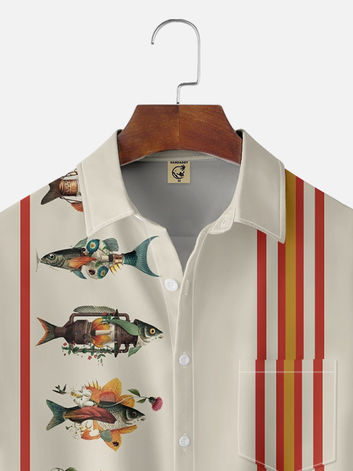 Moisture-wicking Fish Art Painting Chest Pocket Bowling Shirt