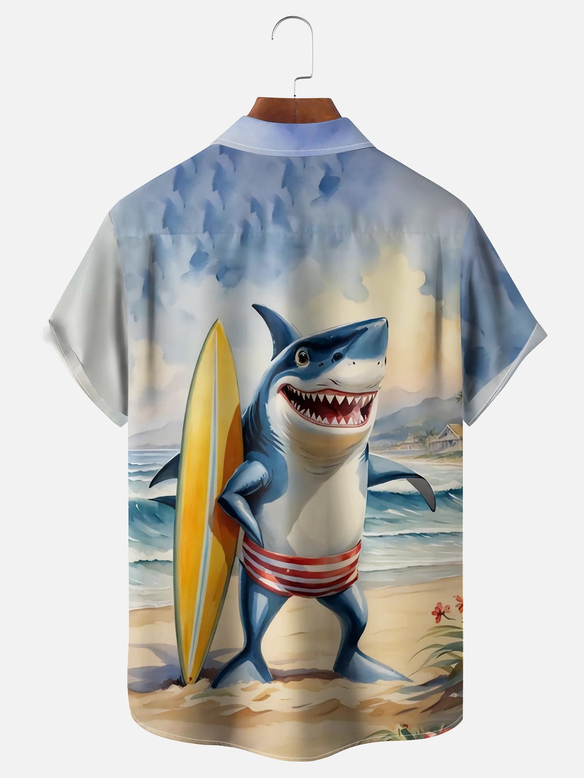 Moisture-wicking Surf Shark Hawaiian Shirt