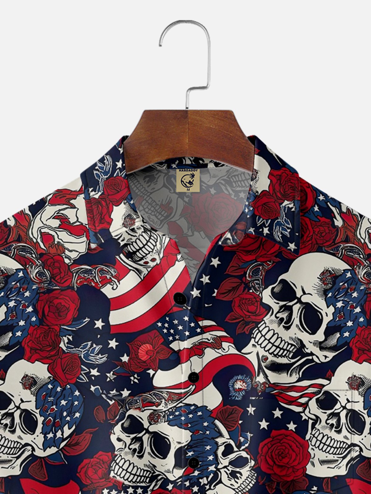 Moisture-wicking American Flag Skull Chest Pocket Hawaiian Shirt