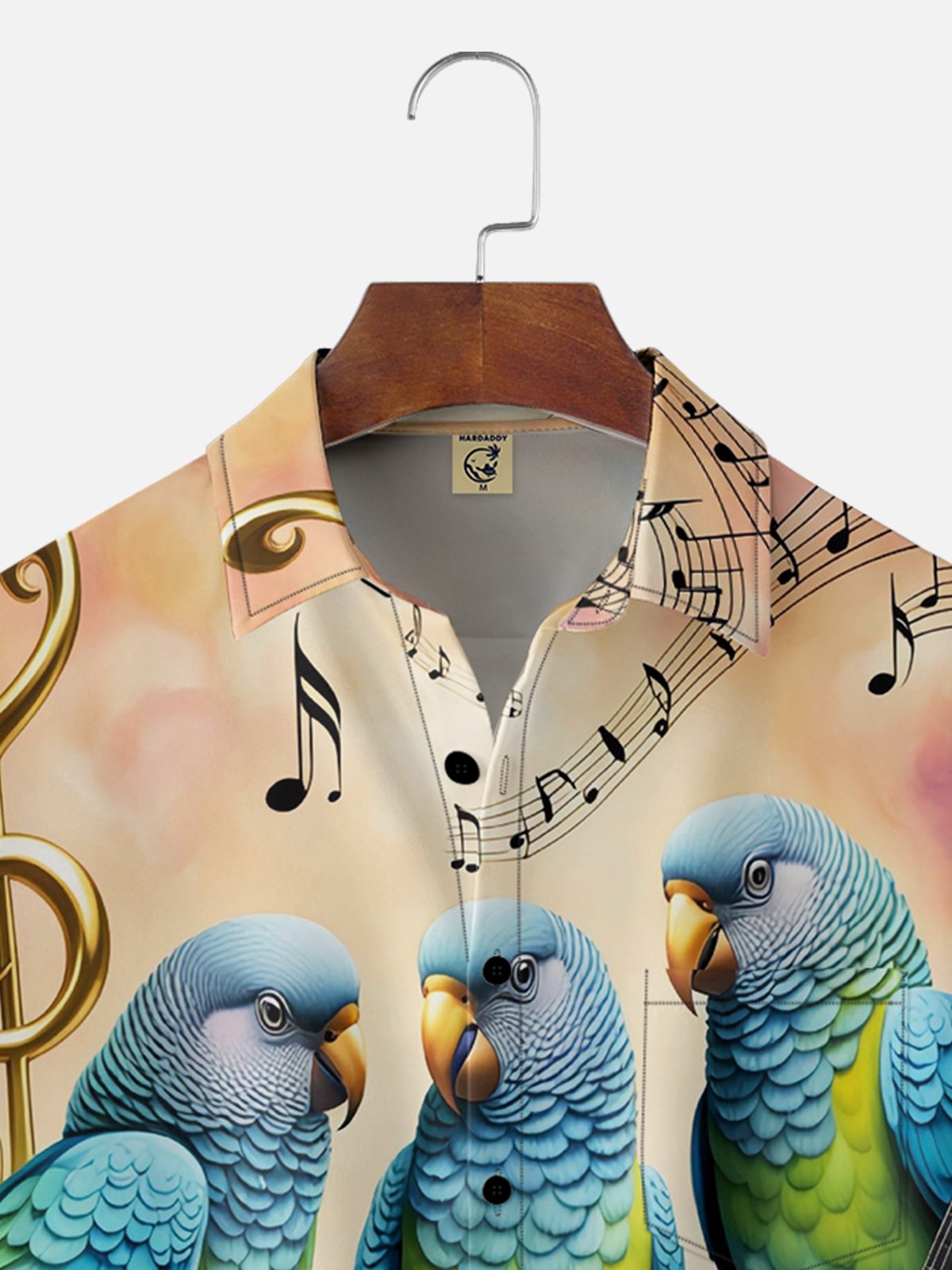 Moisture-wicking Musical Parrot Chest Pocket Hawaiian Shirt