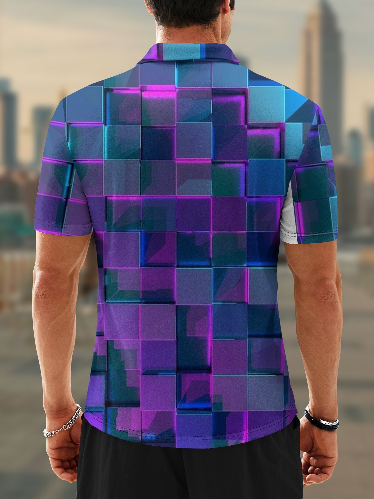 Moisture Wicking Golf Polo 3D Gradient Color Abstract Geometry