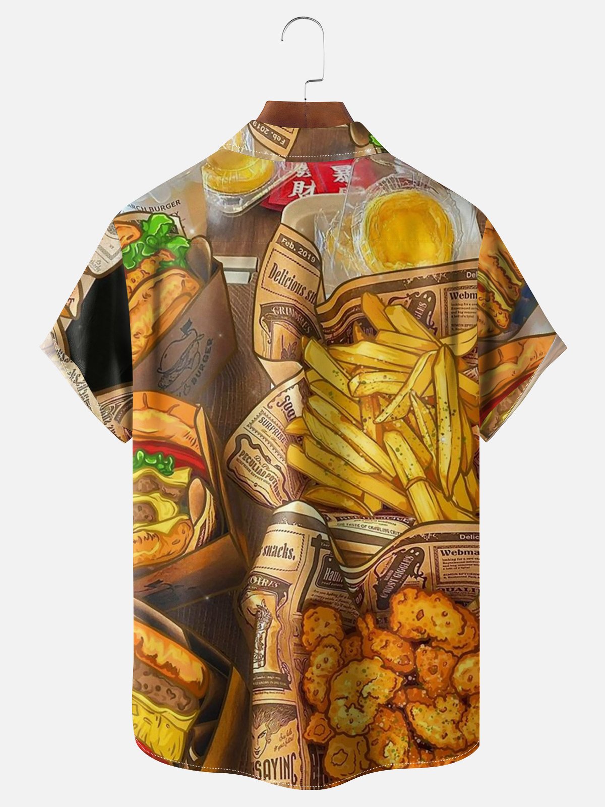 Moisture-wicking French Fries Burger Painting Chest Pocket Hawaiian Shirt