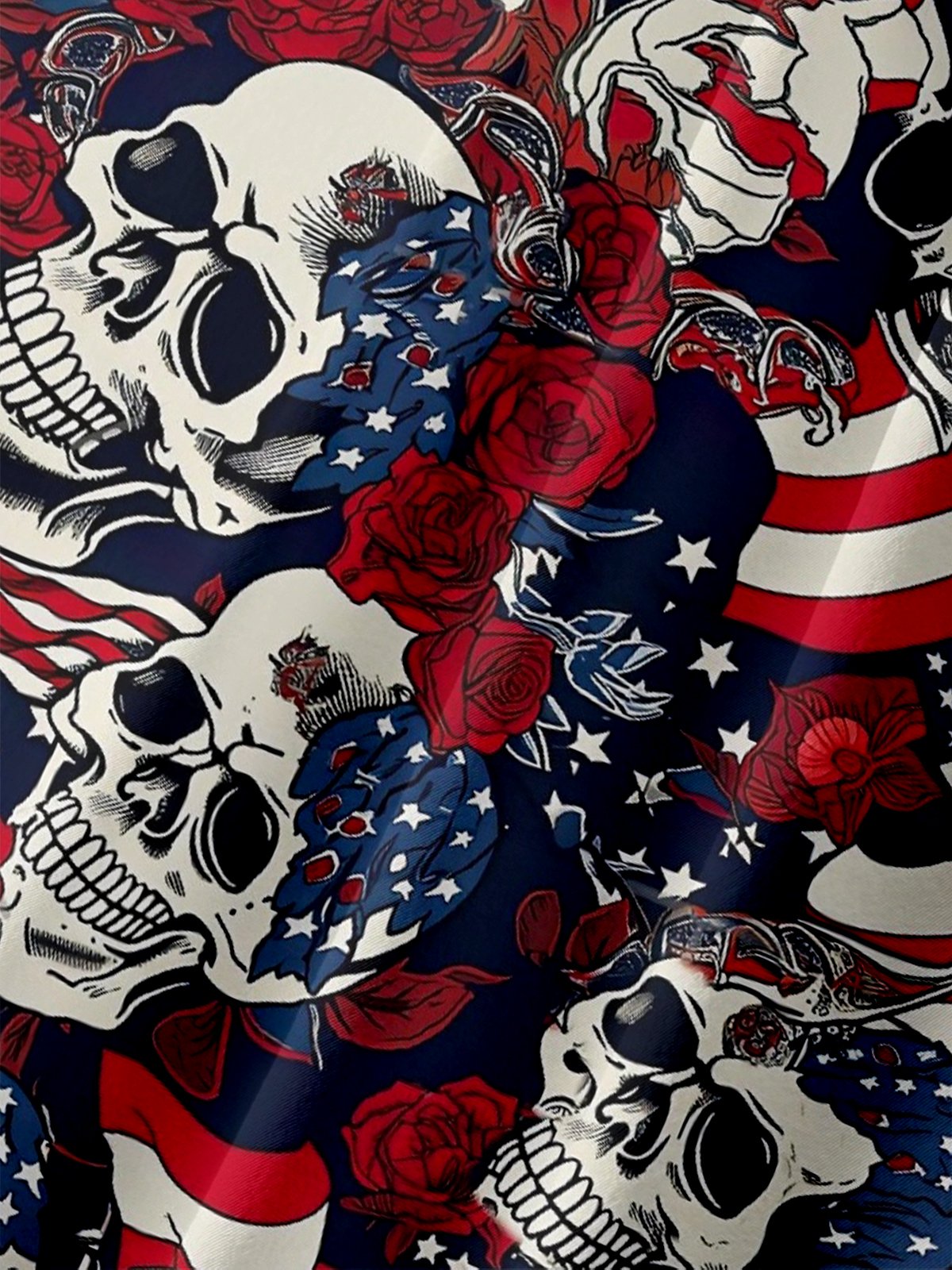 Moisture-wicking American Flag Skull Chest Pocket Hawaiian Shirt