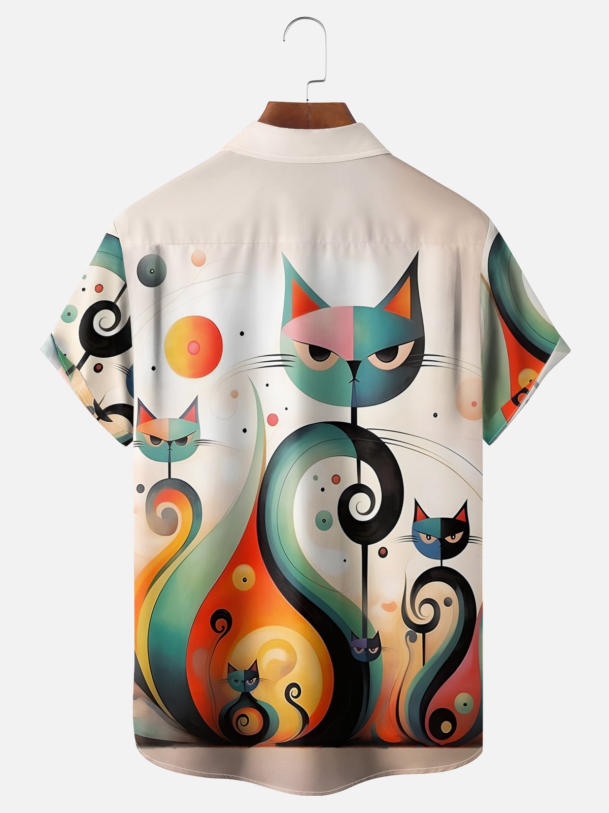 Moisture-wicking Art Abstract Cat Chest Pocket Hawaiian Shirt