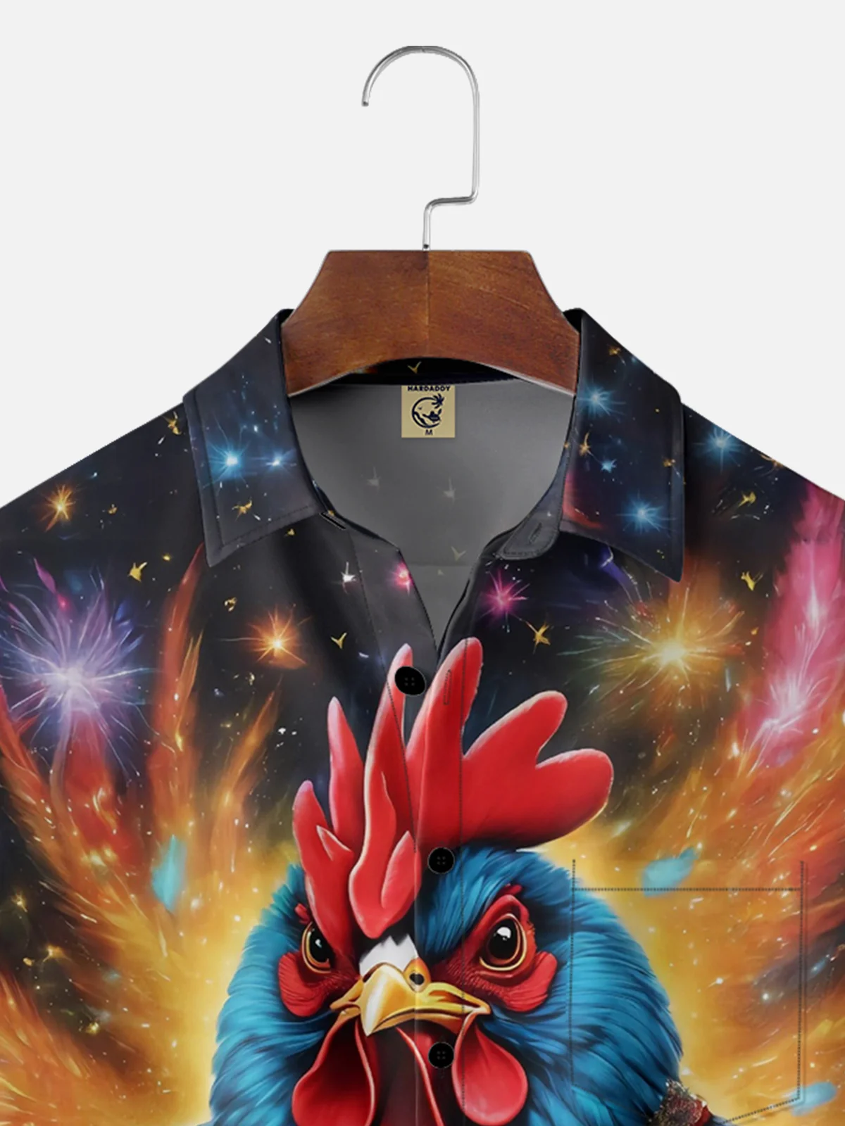 Moisture-wicking Fun Music Rooster Chest Pocket Hawaiian Shirt