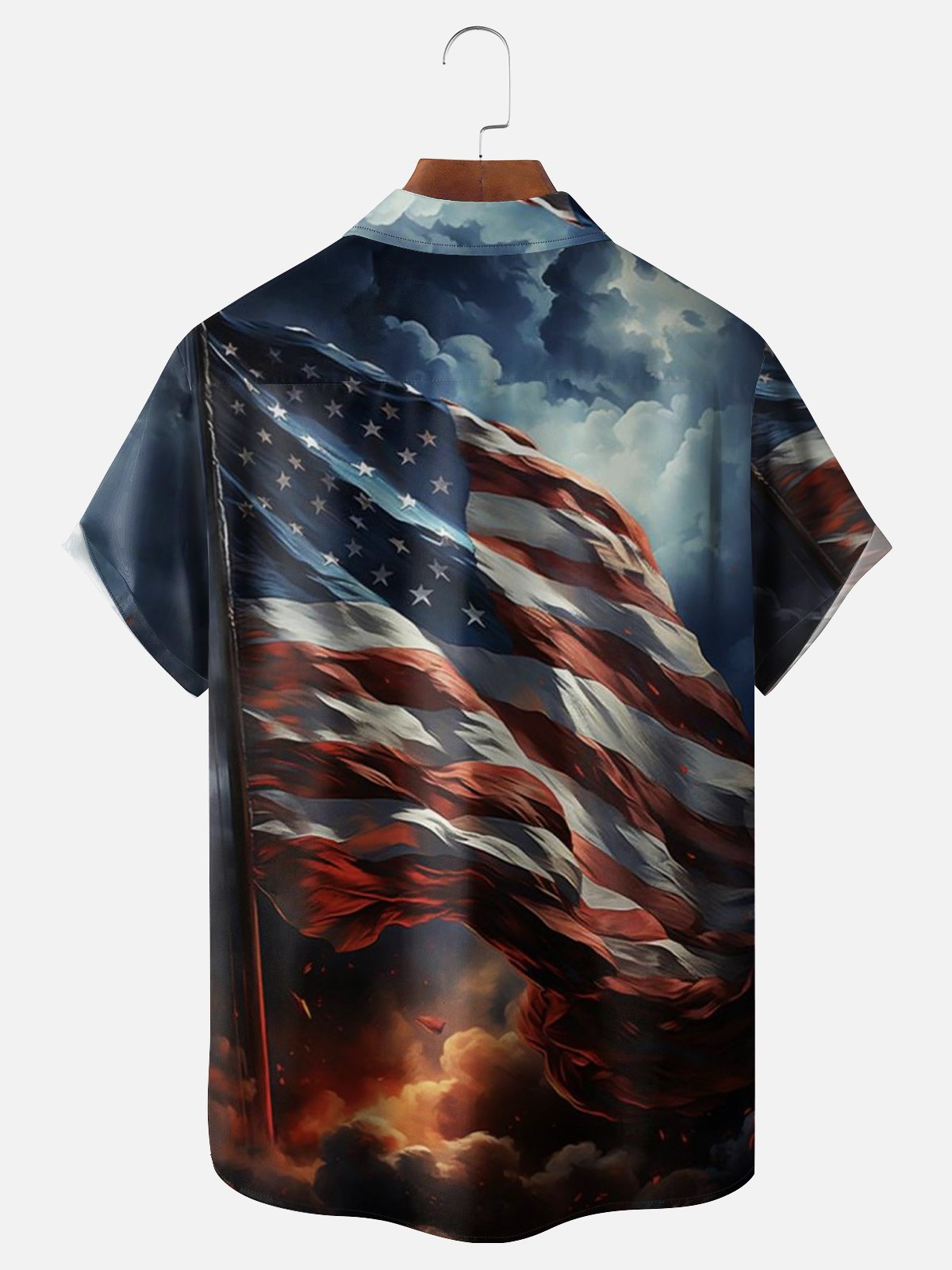 Moisture-wicking American Flag Illustration Chest Pocket Hawaiian Shirt