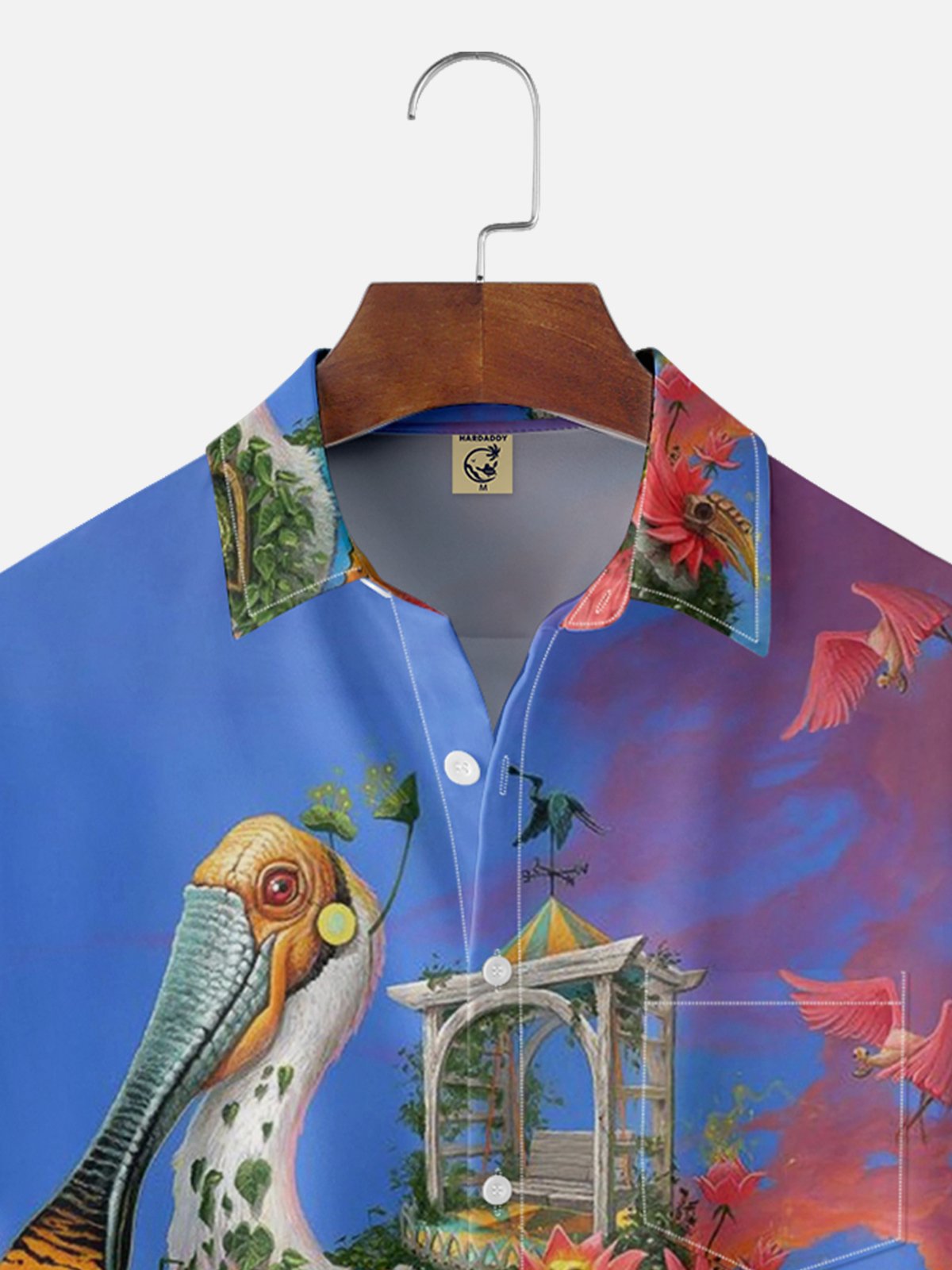 Moisture-wicking Big Bird Art Painting Chest Pocket Hawaiian Shirt