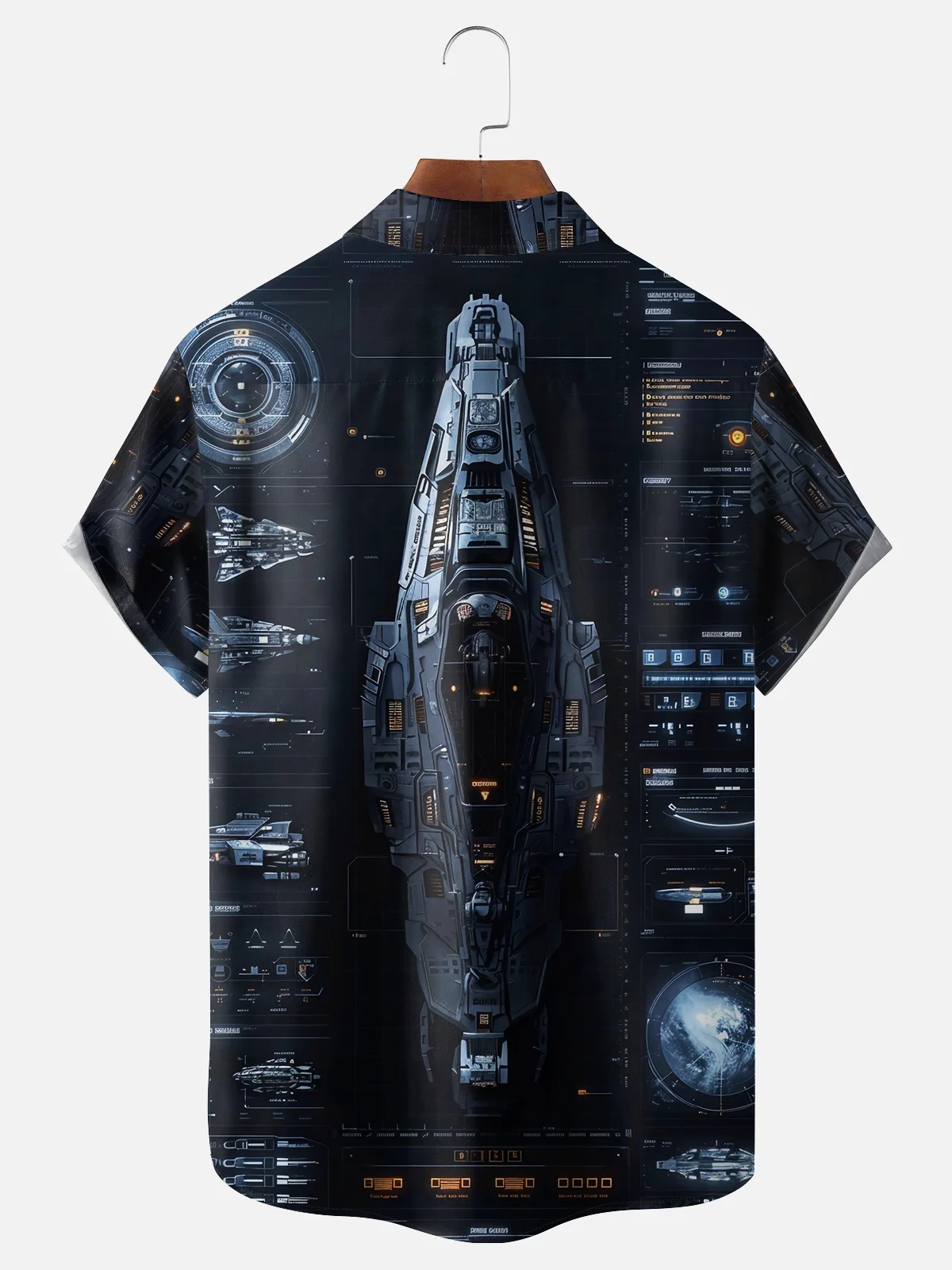 Moisture-wicking Technology Space Spaceship Chest Pocket Hawaiian Shirt