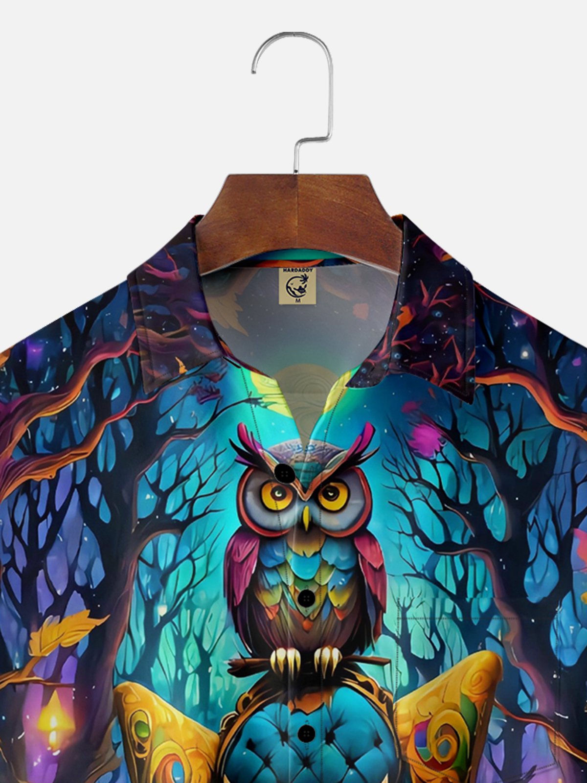 Moisture-wicking Art Painting Owl Chest Pocket Hawaiian Shirt