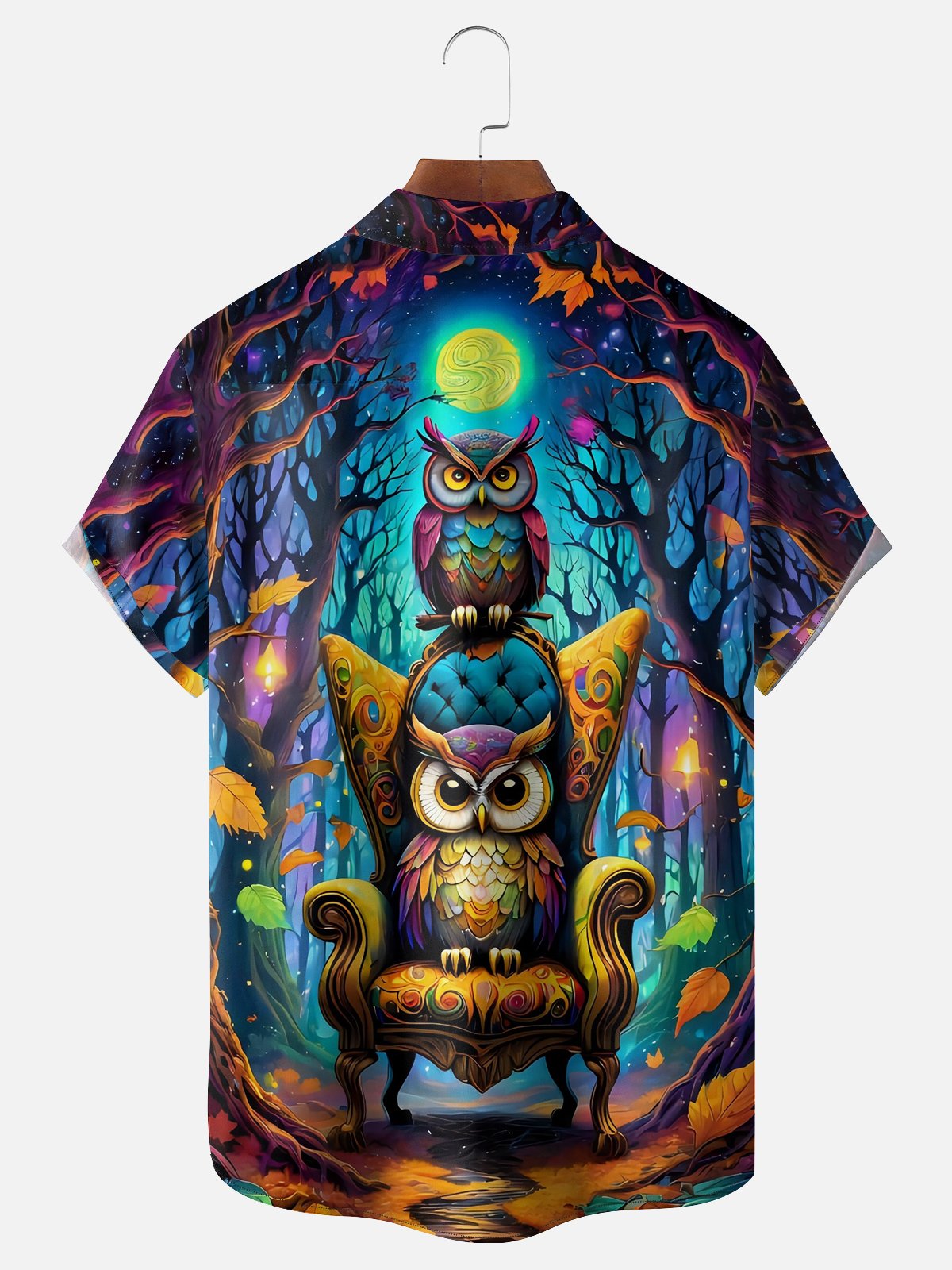 Moisture-wicking Art Painting Owl Chest Pocket Hawaiian Shirt