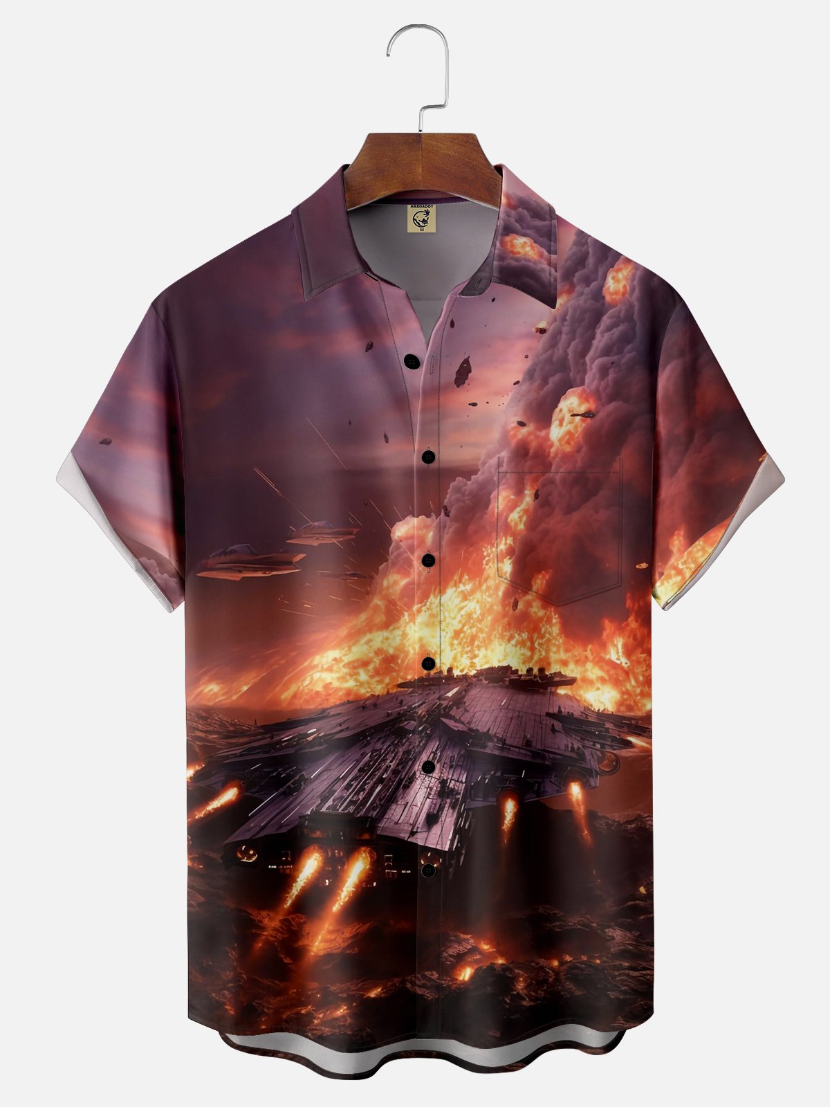 Moisture-wicking Space Battle Spaceship Chest Pocket Hawaiian Shirt