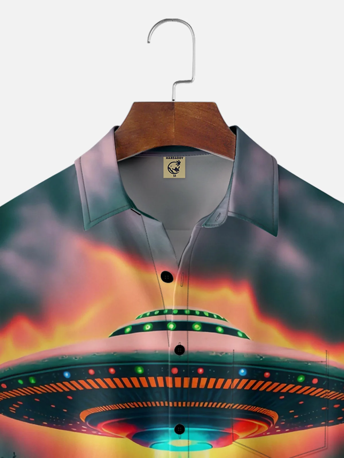 Moisture-wicking 3D Gradient Color UFO Car Chest Pocket Hawaiian Shirt