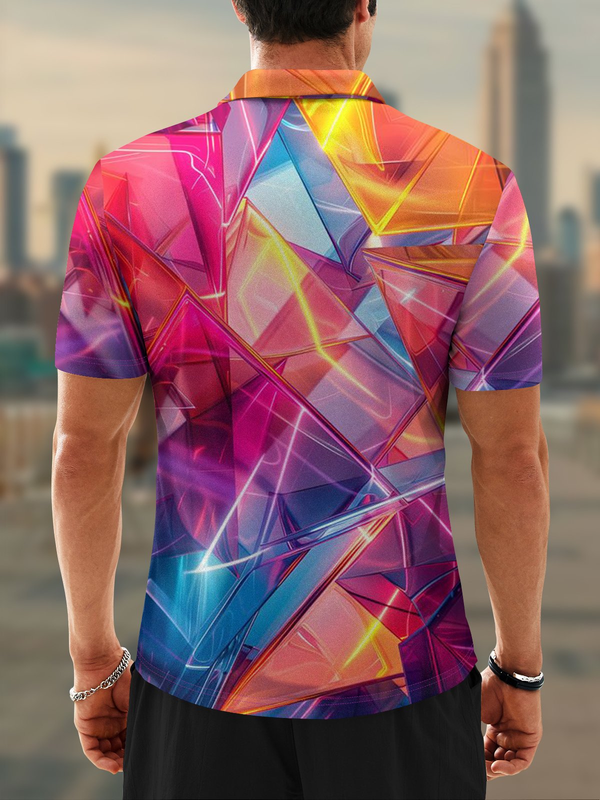 Moisture Wicking Golf Polo 3D Gradient Color Abstract Mechanical Geometry