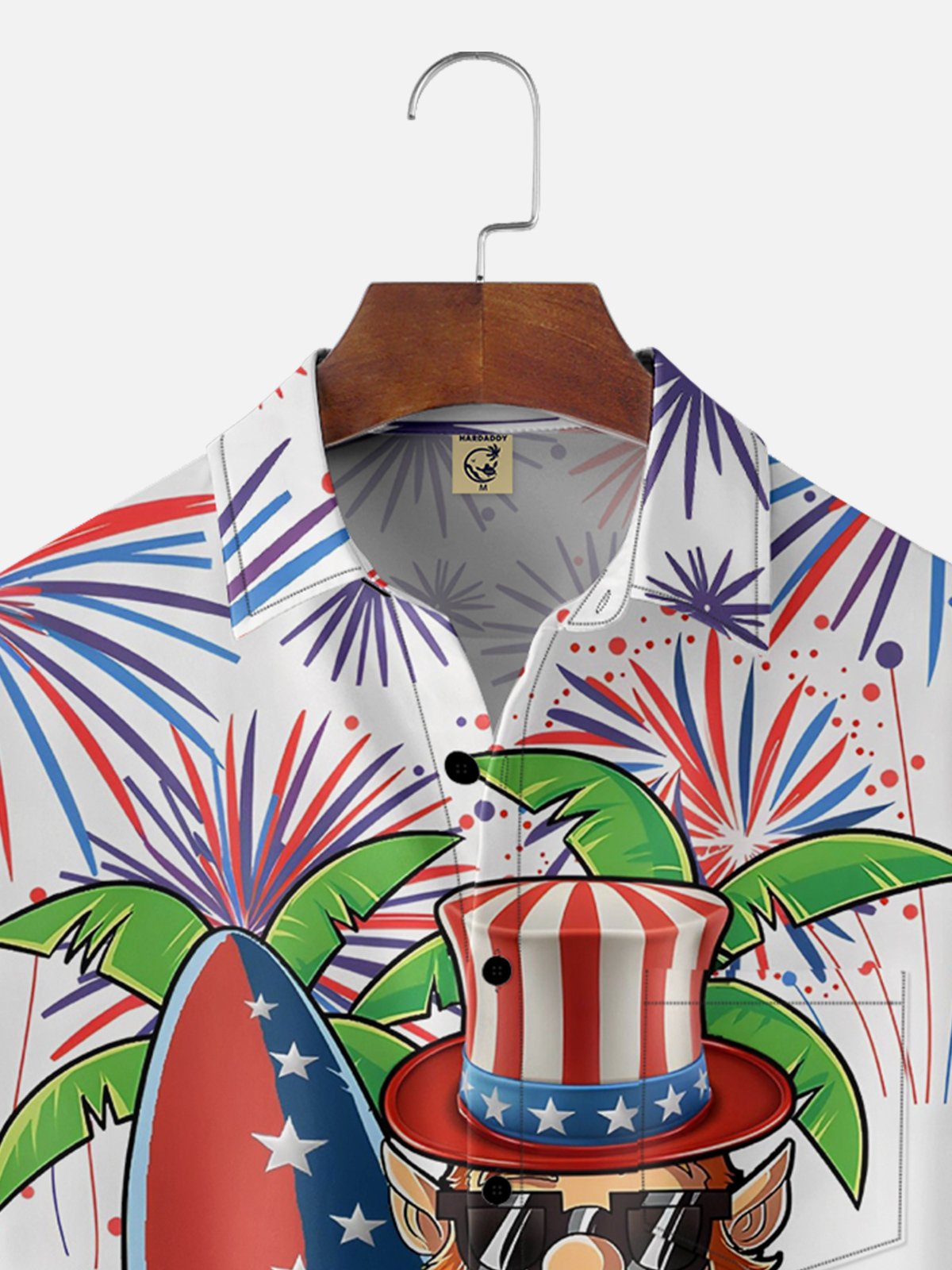 Moisture-wicking American Flag Chest Pocket Hawaiian Shirt