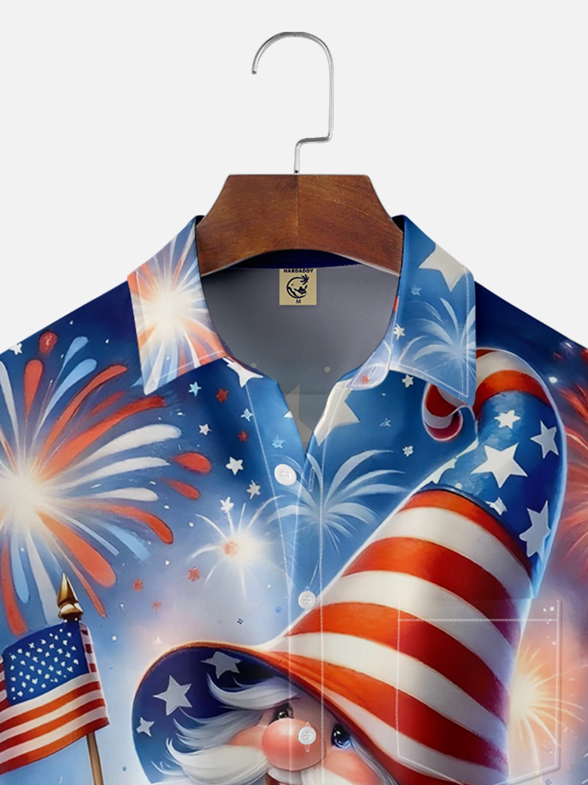 Moisture-wicking American Flag Gnome Chest Pocket Hawaiian Shirt