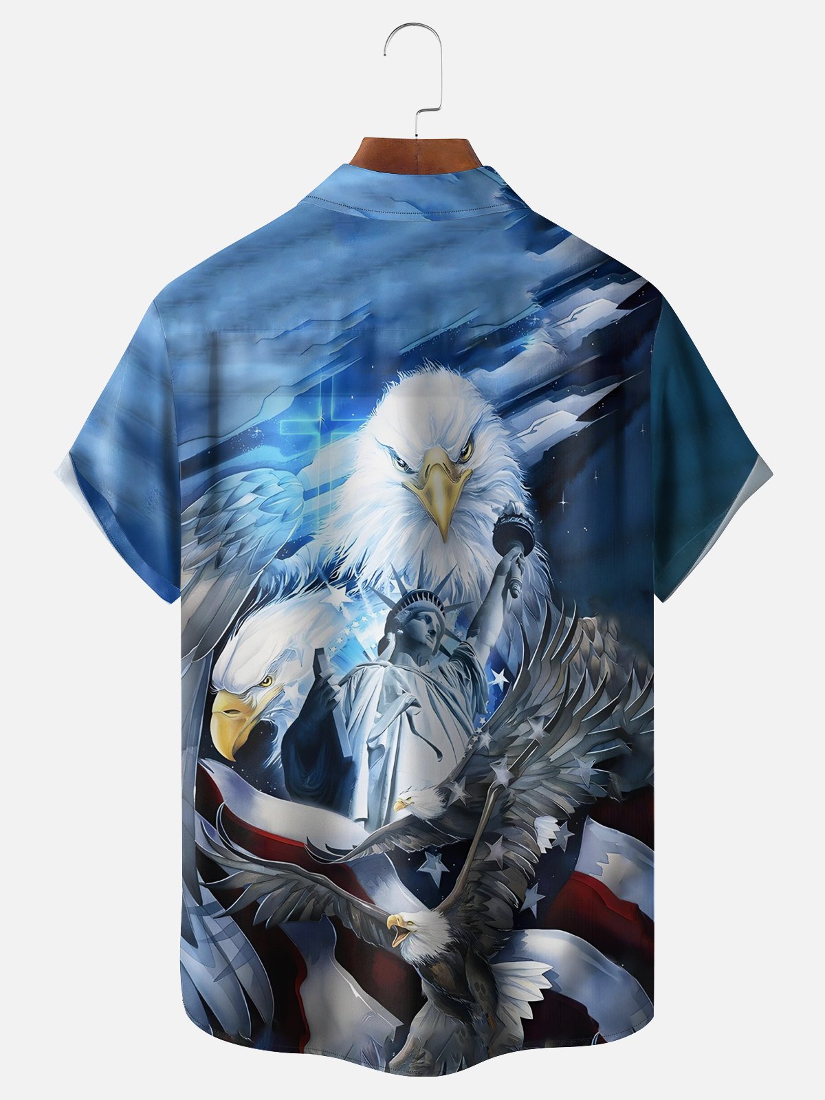 Moisture-wicking American Eagle American Flag Chest Pocket Hawaiian Shirt