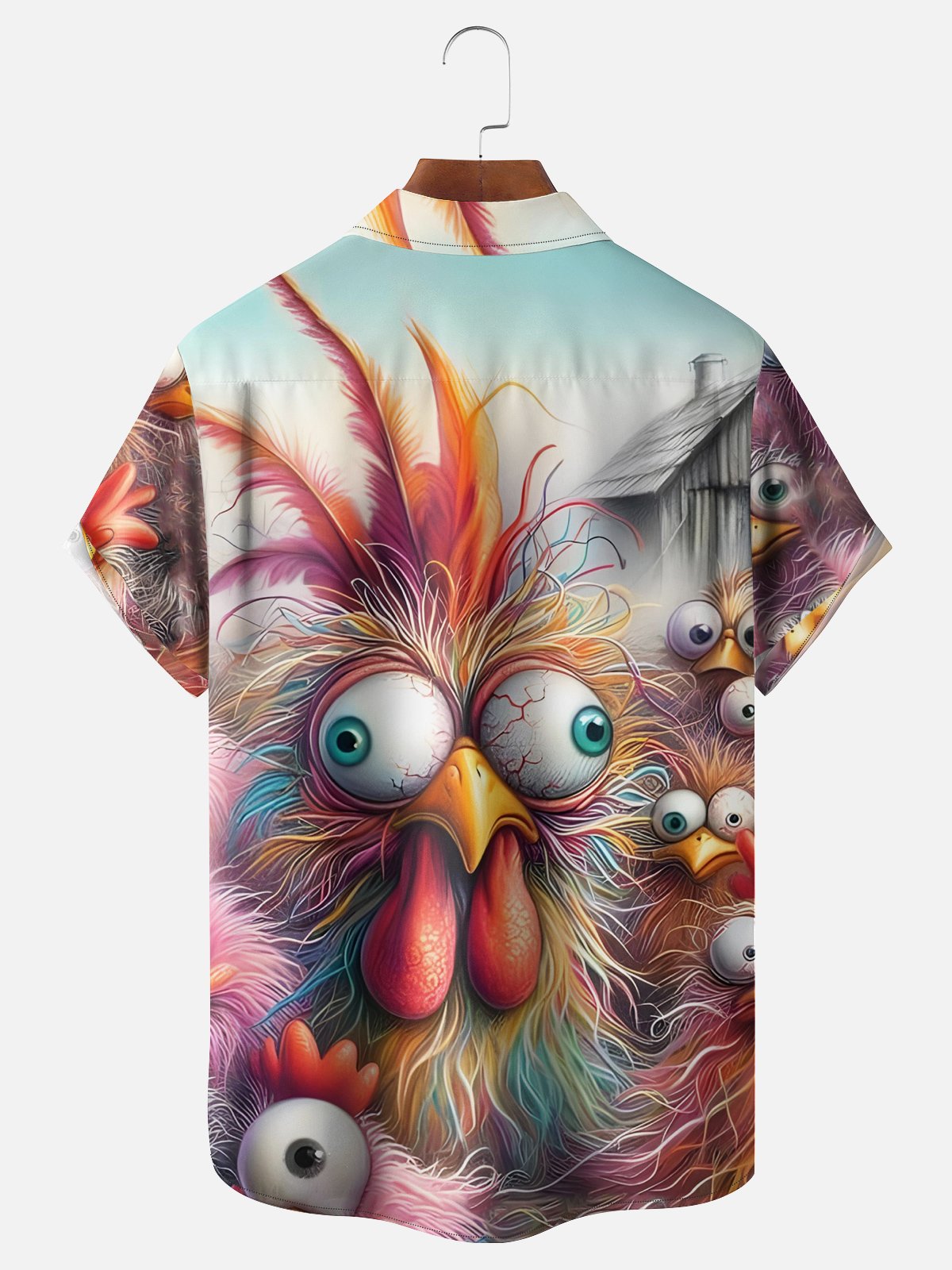 Moisture-wicking Funny Abstract Rooster Chest Pocket Hawaiian Shirt