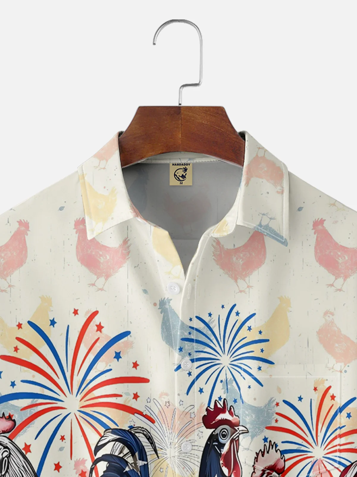 Moisture-wicking American Flag Chicken Chest Pocket Hawaiian Shirt