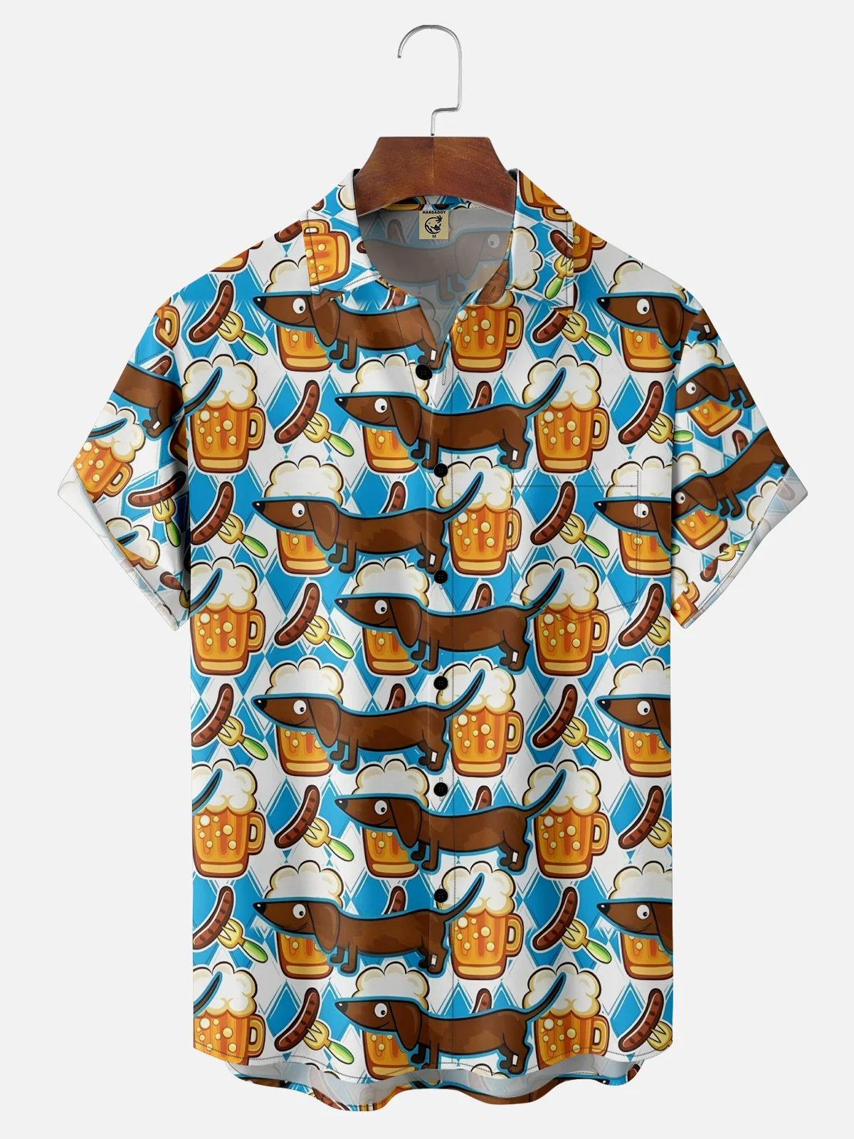 Moisture-wicking Dachshund Beer Chest Pocket Hawaiian Shirt