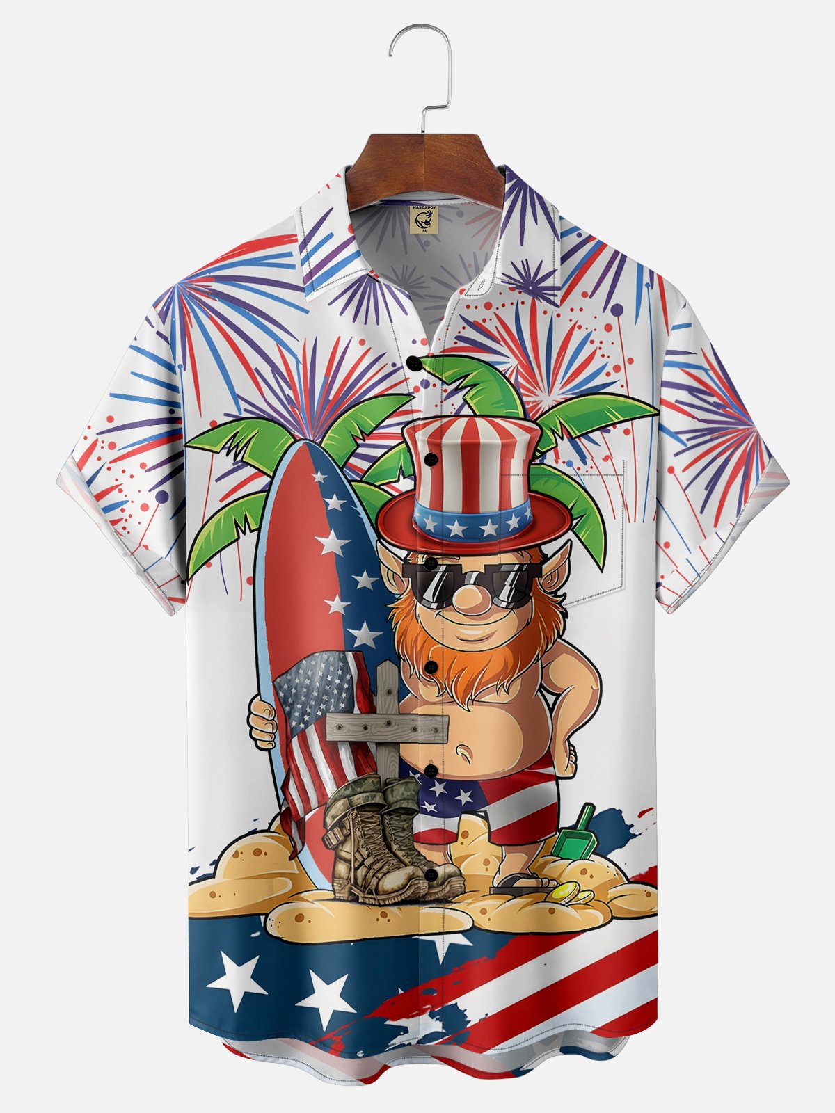 Moisture-wicking American Flag Chest Pocket Hawaiian Shirt