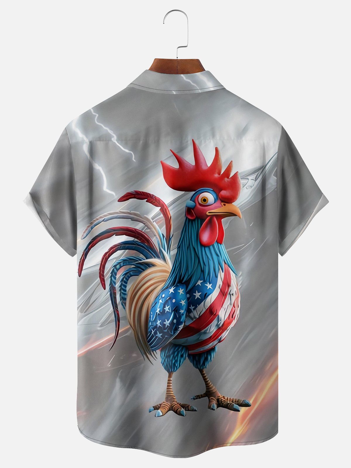 Moisture-wicking American Flag Rooster Chest Pocket Hawaiian Shirt