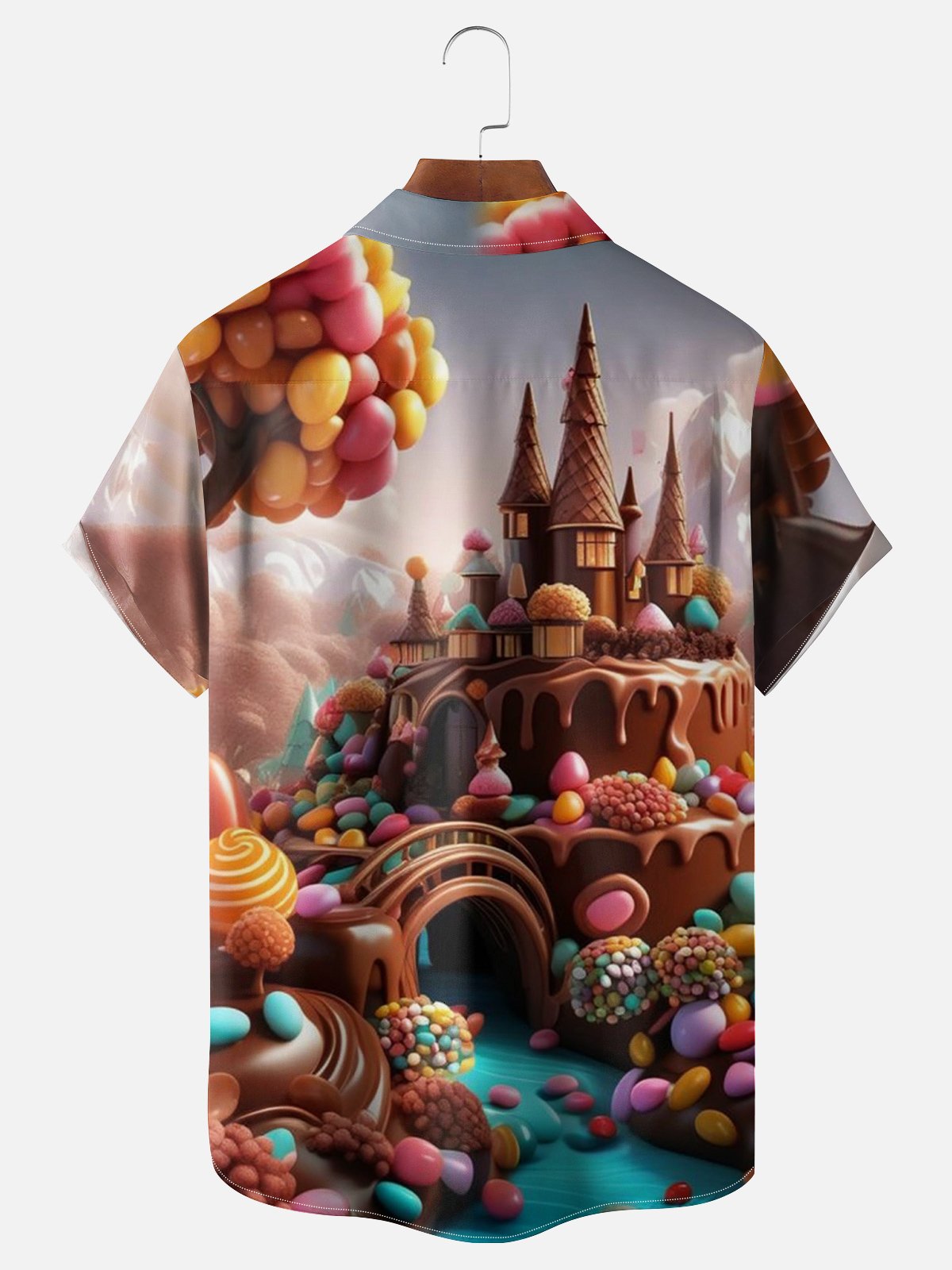 Moisture-wicking Chocolate Castle Chest Pocket Hawaiian Shirt