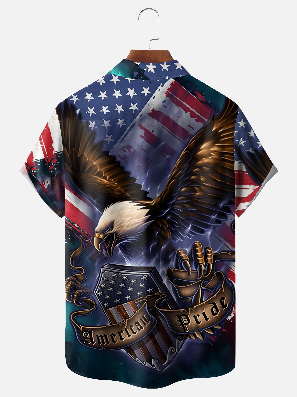 Moisture-wicking American Flag Eagle Chest Pocket Hawaiian Shirt