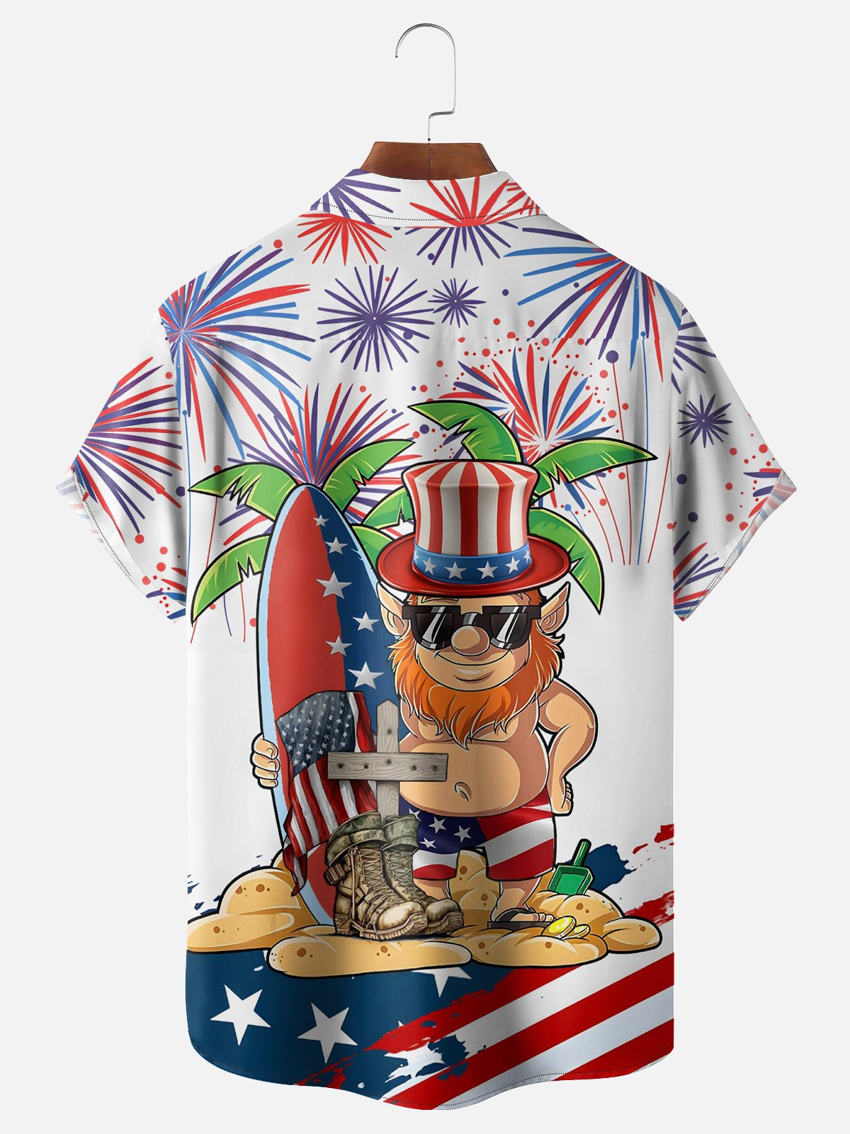 Moisture-wicking American Flag Chest Pocket Hawaiian Shirt