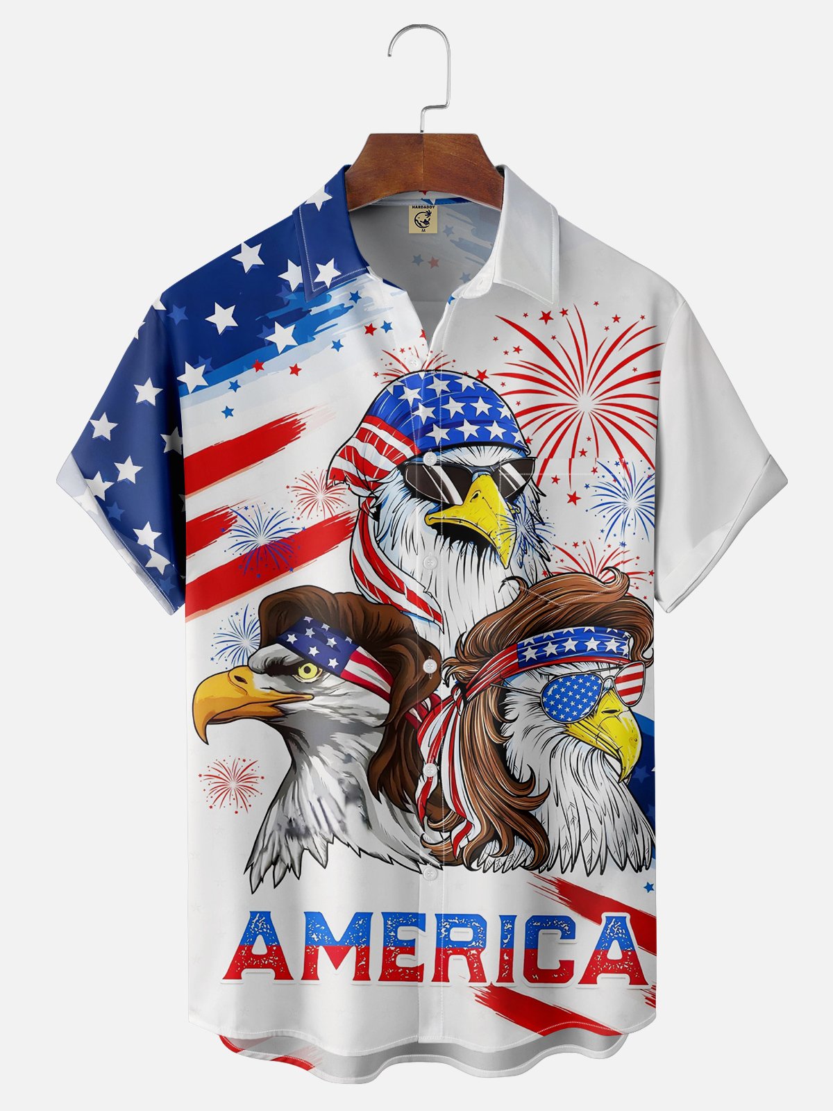 Moisture-wicking American Eagle American Flag Chest Pocket Hawaiian Shirt