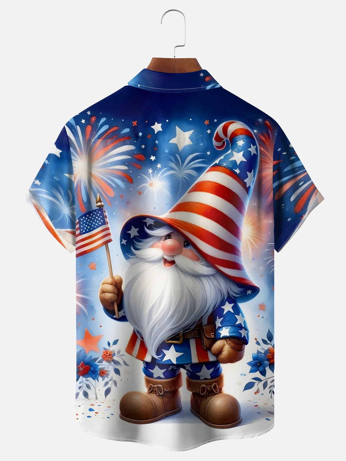 Moisture-wicking American Flag Gnome Chest Pocket Hawaiian Shirt